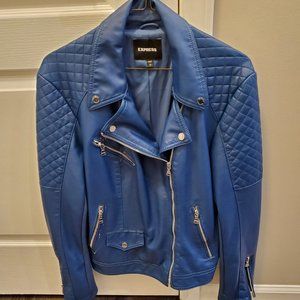 EXPRESS Navy Leather Bomber Jacket